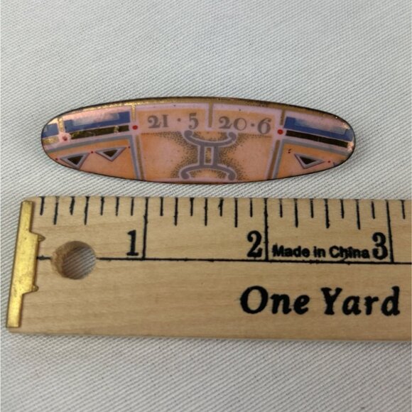 Vintage 80s 90s Enamel Brooch Geometric Design Oval Pin Blue Statement - Picture 6 of 6